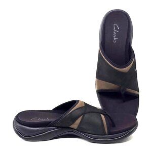 Clarks Springers Blue Green Leather Suede Thong Sandals Women's Size 10M